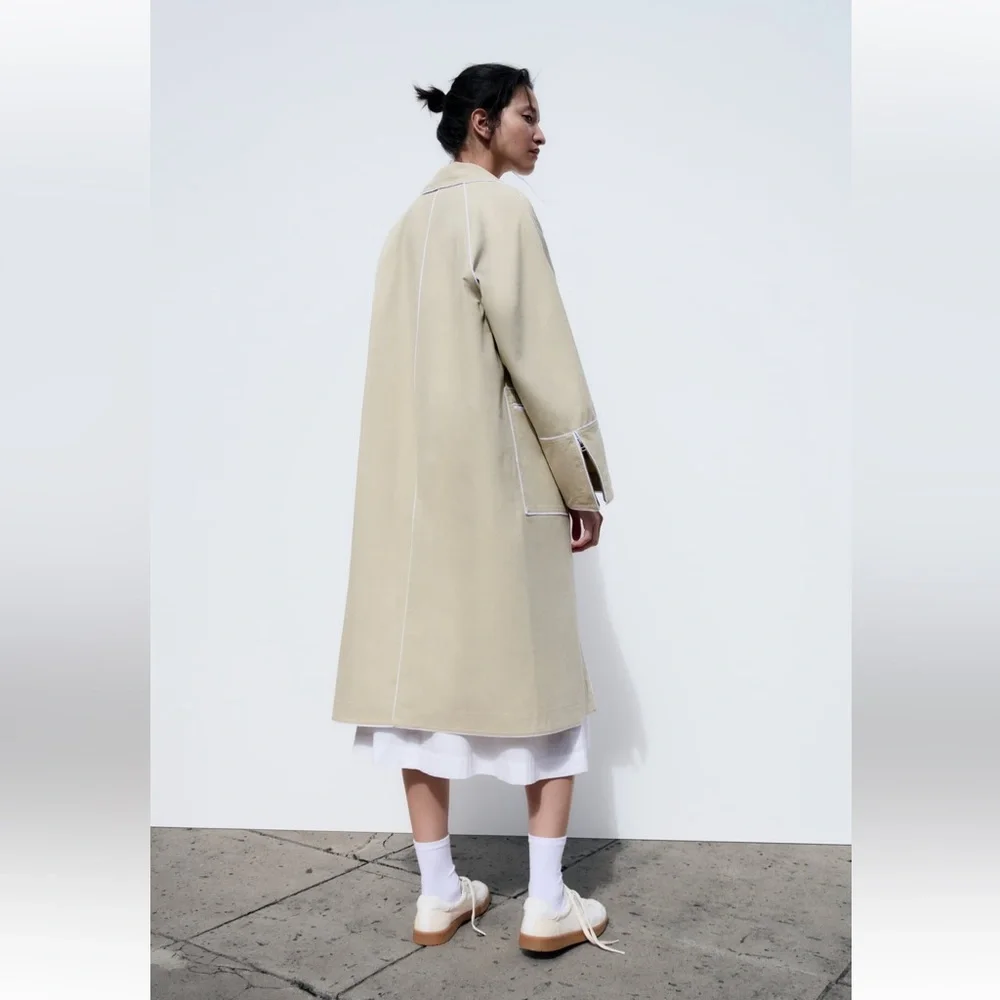 Zara OVERSIZED CONTRAST COAT. Beige. Sizes XS, S. New with Tags. - Picture 4 of 11